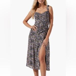 Astr the Label, black purple floral midi dress. Size M, new with tags